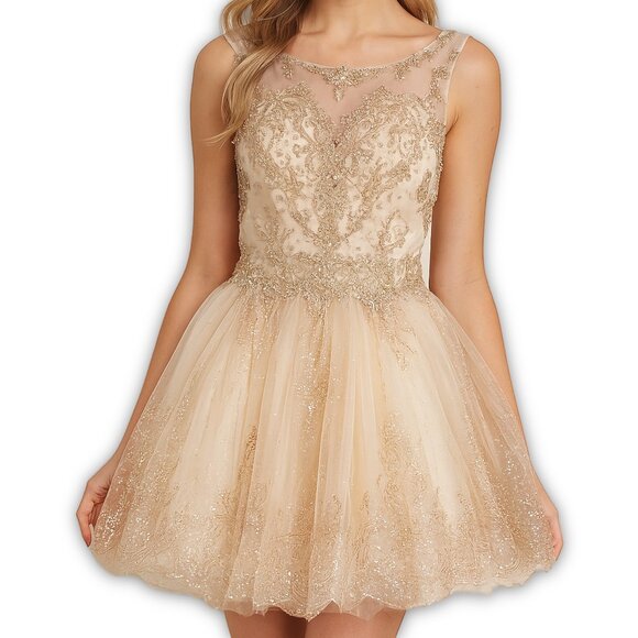 Elizabeth K GLS Champagne Beaded Tutu Formal Dress XS - Picture 1 of 10